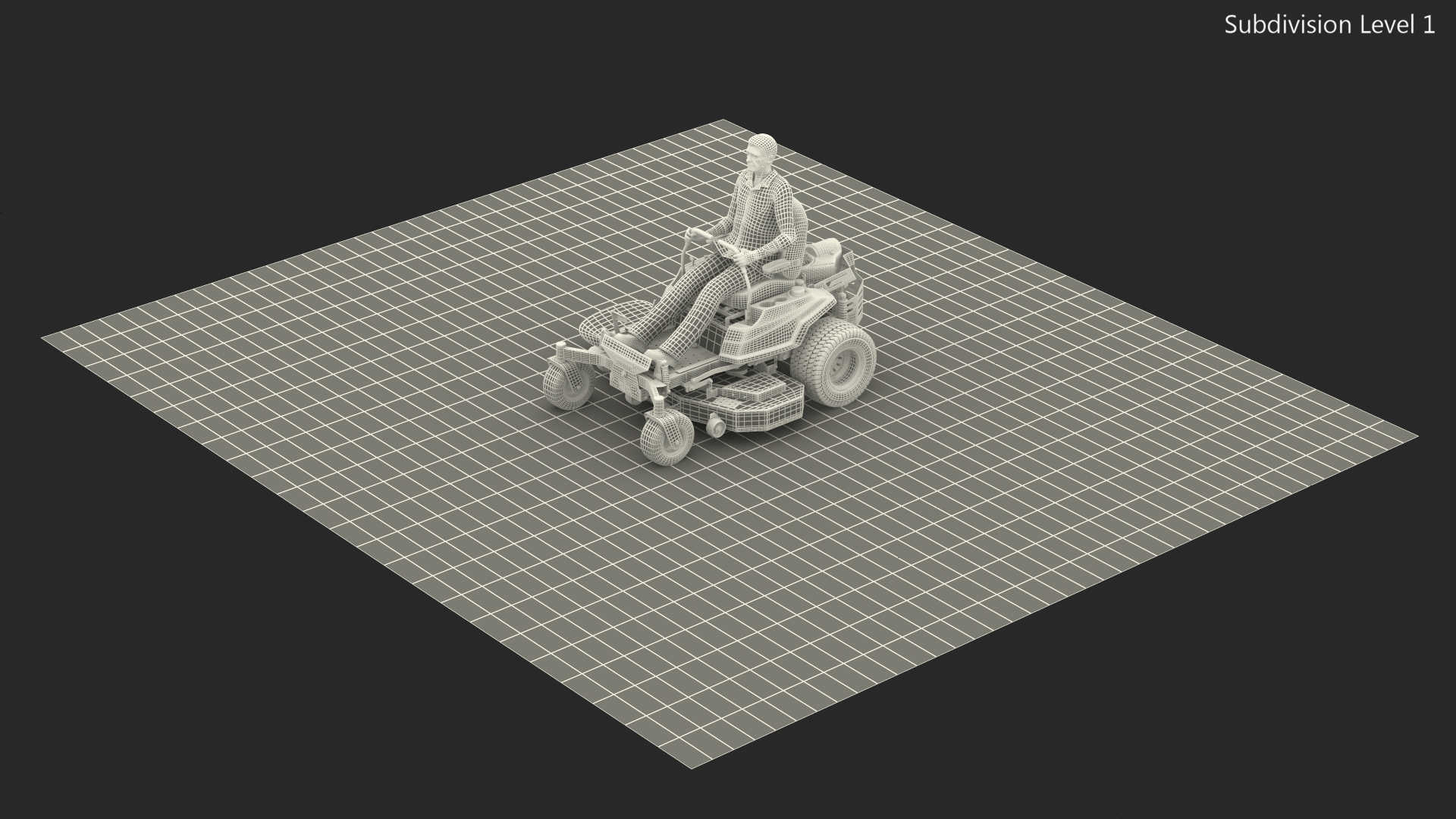 3D model Elderly Man on Simplicity Lawn Mower Fur