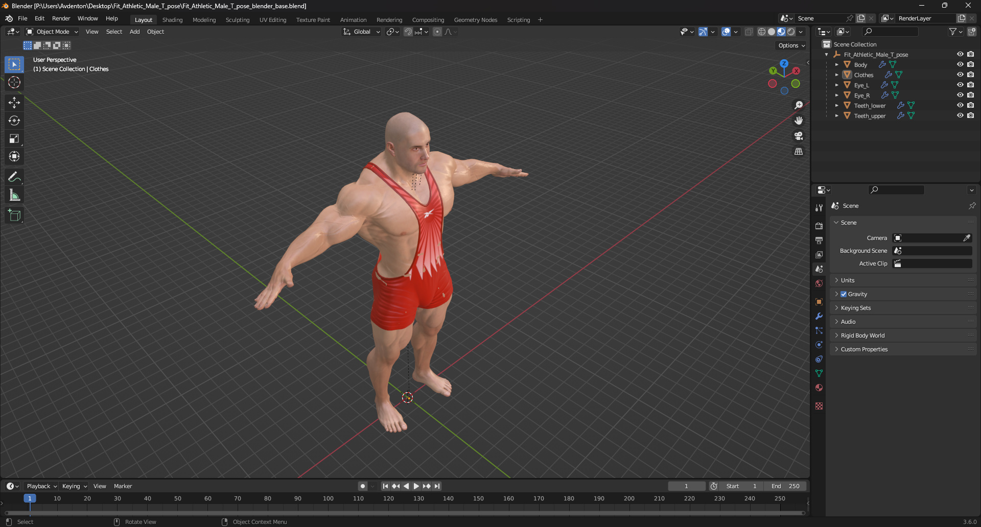 3D Fit Athletic Male T pose in Reebok Red Singlet