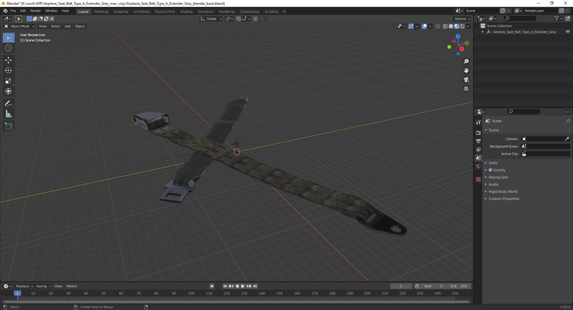 Airplane Seat Belt Type A Extender Grey 3D model