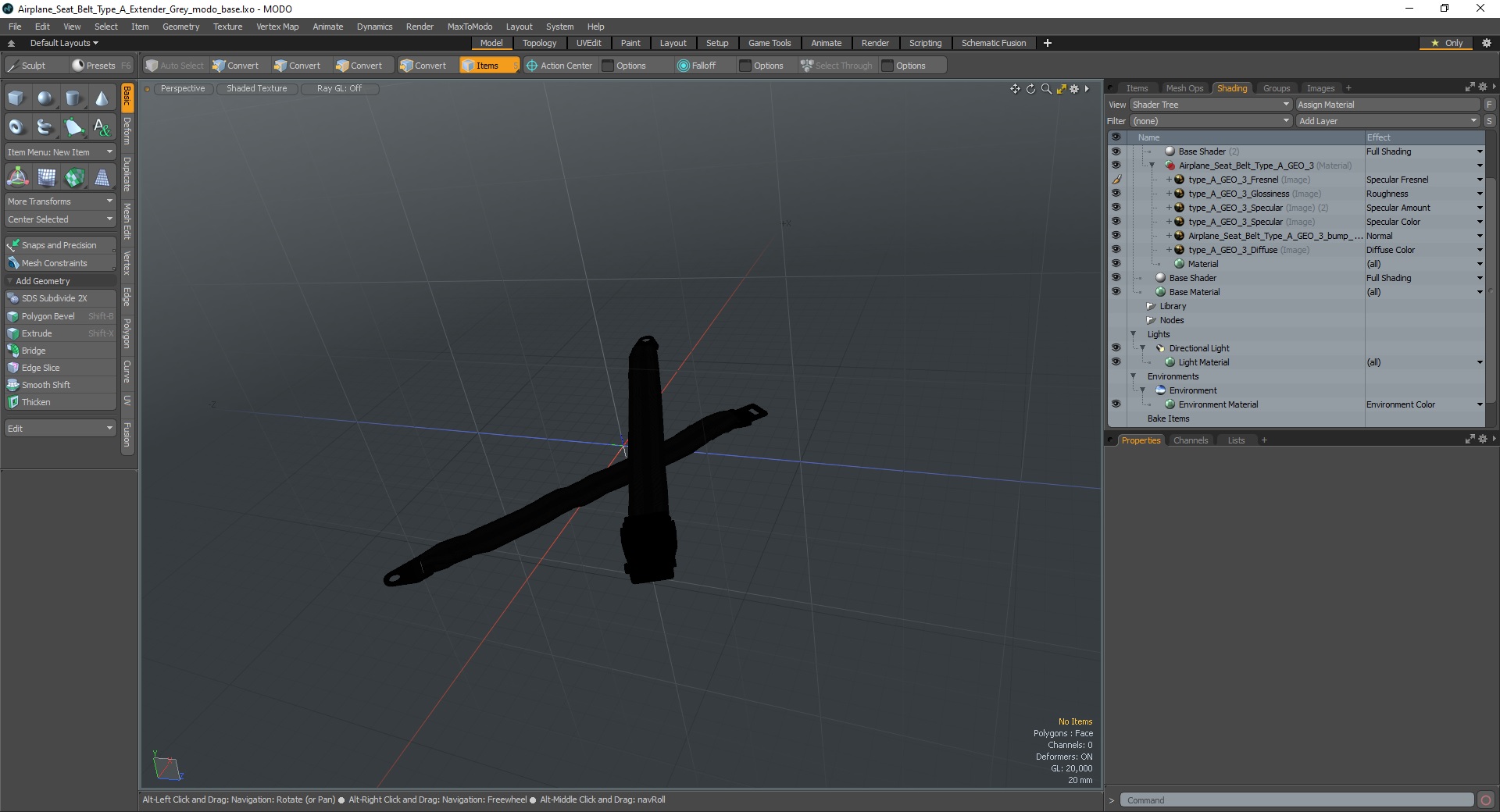 Airplane Seat Belt Type A Extender Grey 3D model