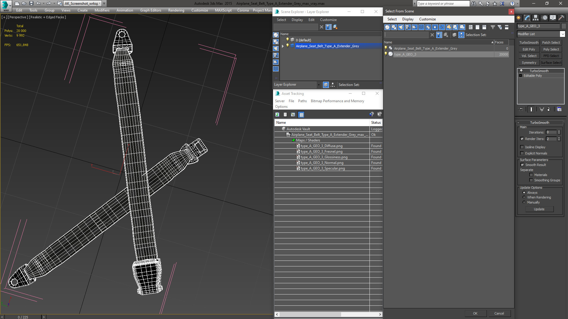 Airplane Seat Belt Type A Extender Grey 3D model