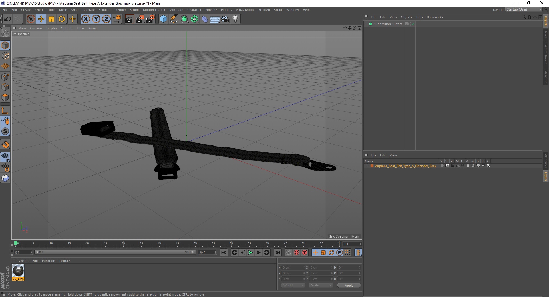 Airplane Seat Belt Type A Extender Grey 3D model