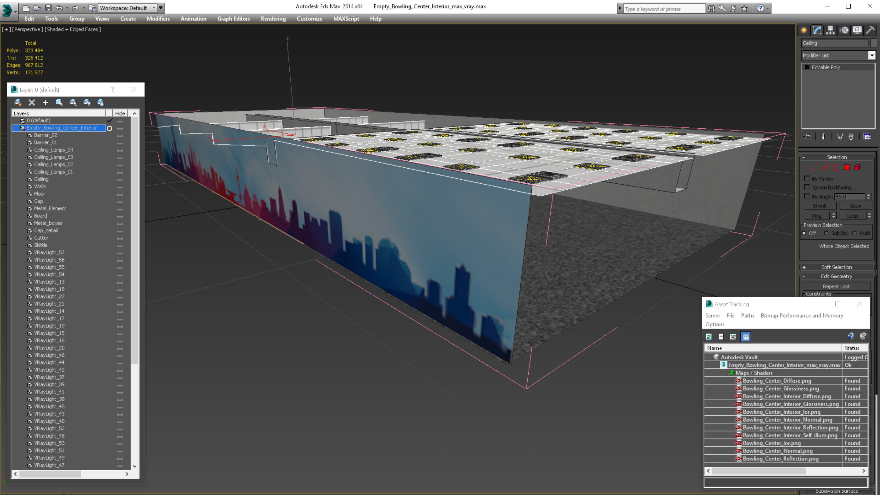 Empty Bowling Center Interior 3D model