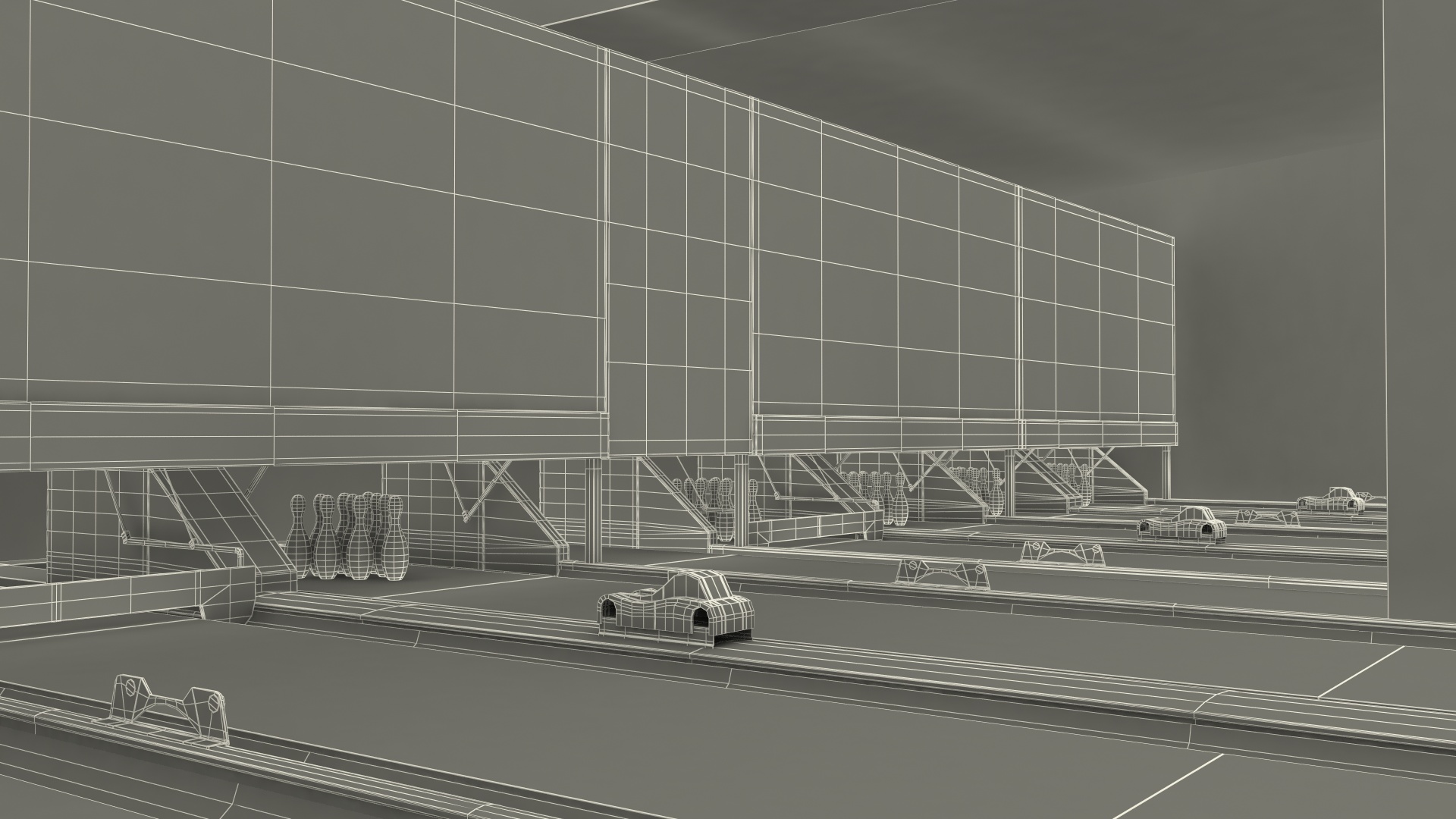 Empty Bowling Center Interior 3D model