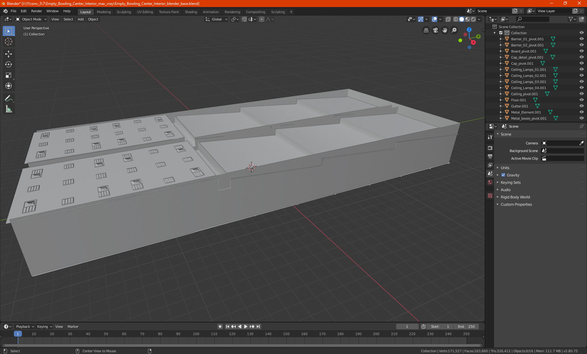 Empty Bowling Center Interior 3D model
