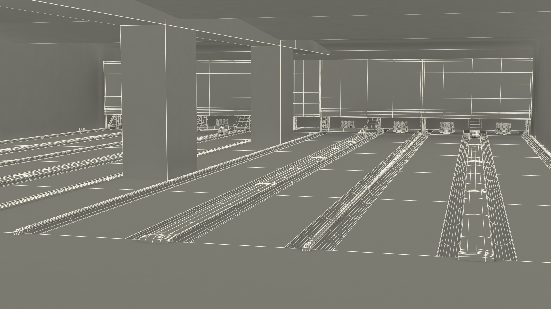 Empty Bowling Center Interior 3D model