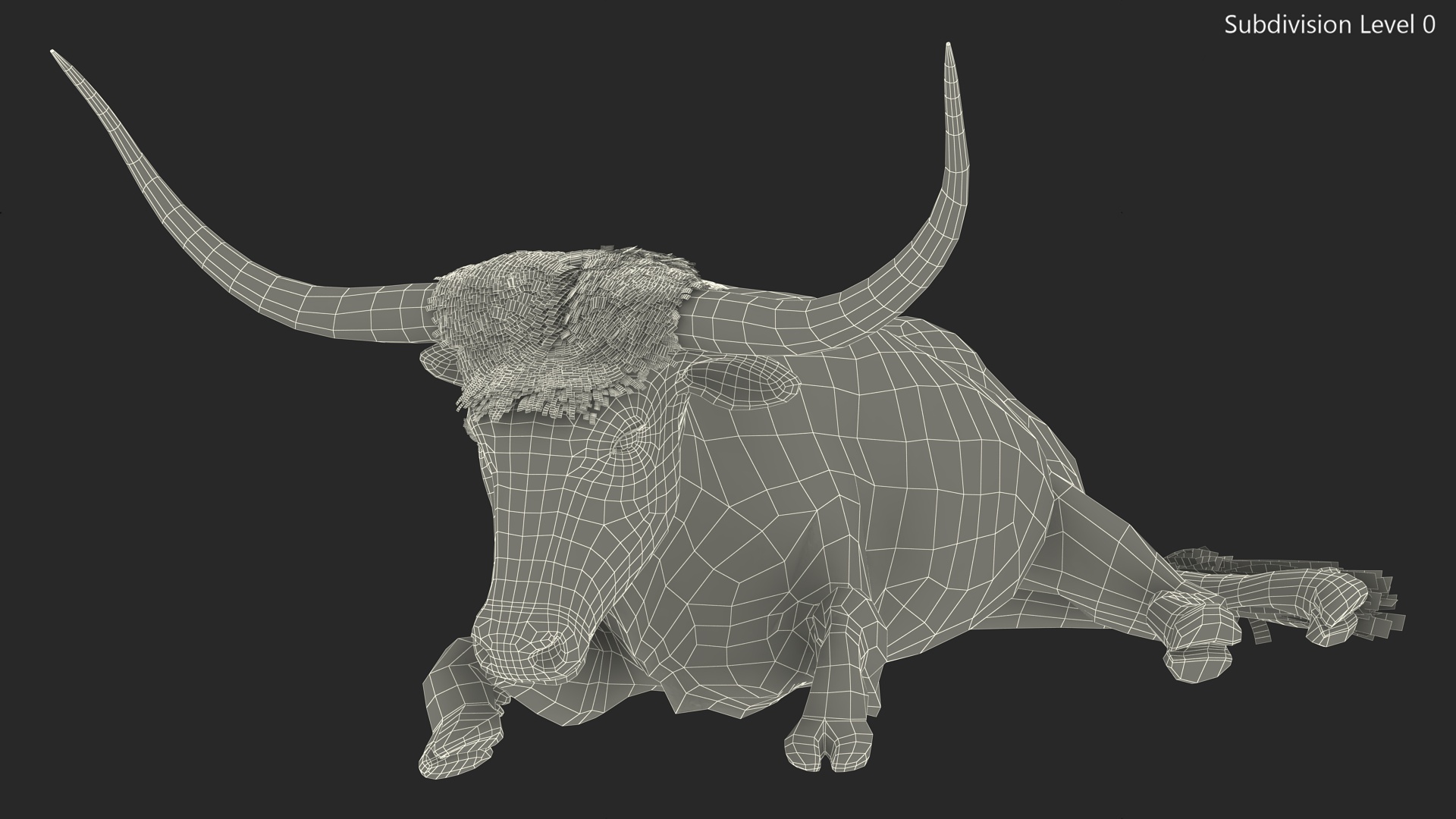 Lying Longhorn Bull Mottled Brown Fur 3D