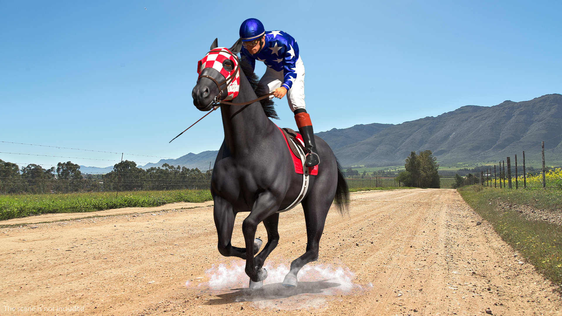 3D model Gallop Black Racing Horse with Jokey Fur