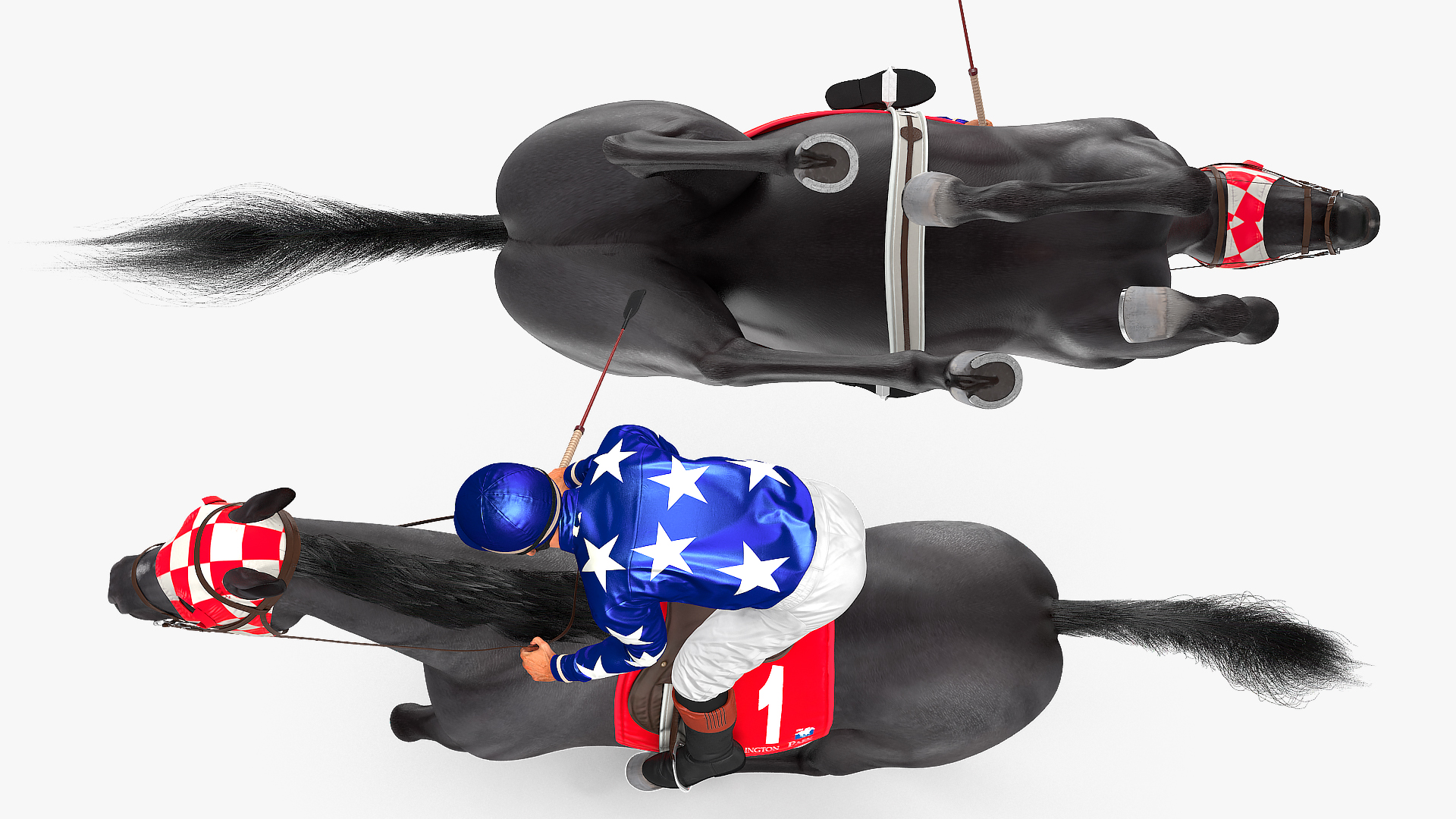 3D model Gallop Black Racing Horse with Jokey Fur