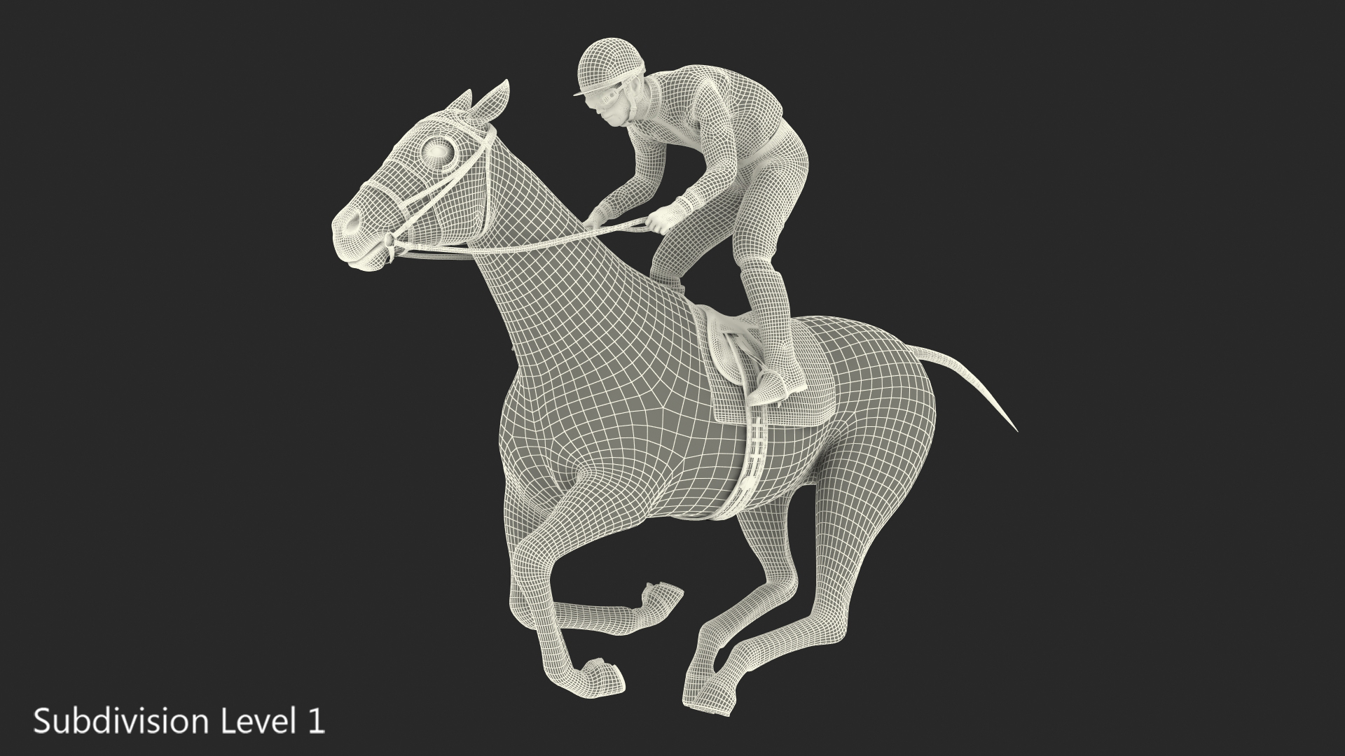 3D model Gallop Black Racing Horse with Jokey Fur