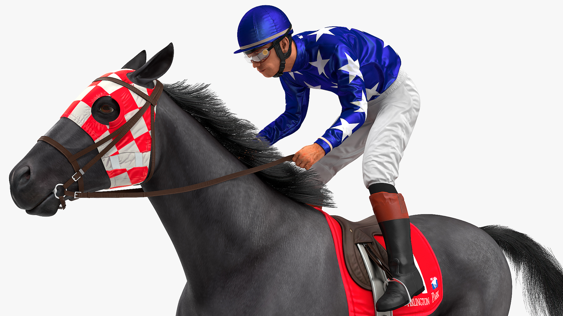 3D model Gallop Black Racing Horse with Jokey Fur
