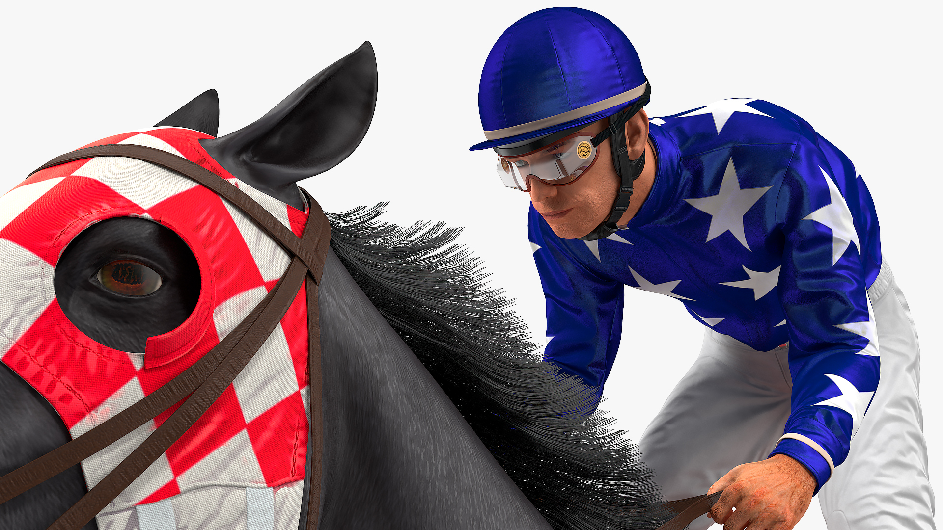 3D model Gallop Black Racing Horse with Jokey Fur