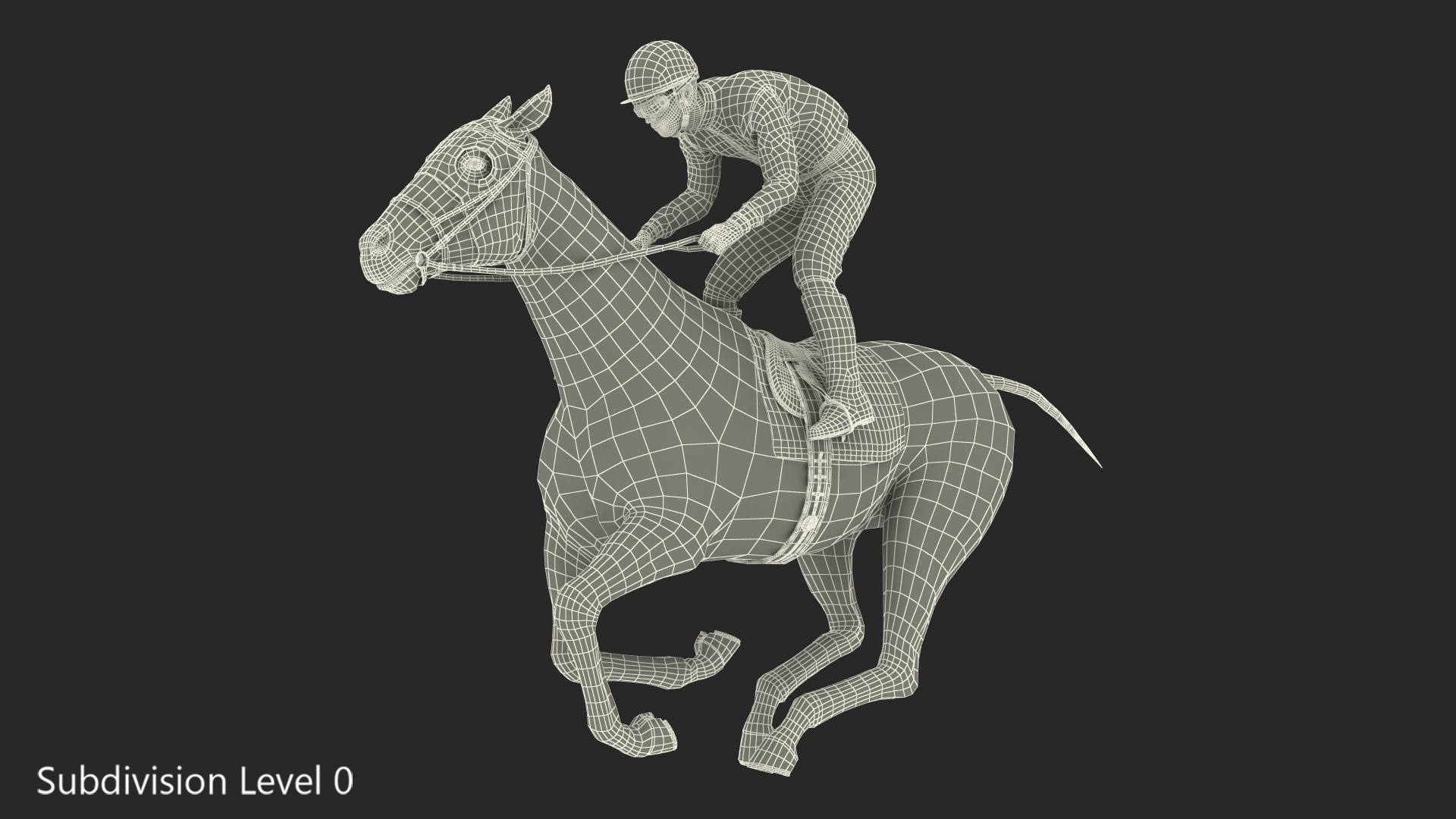 3D model Gallop Black Racing Horse with Jokey Fur