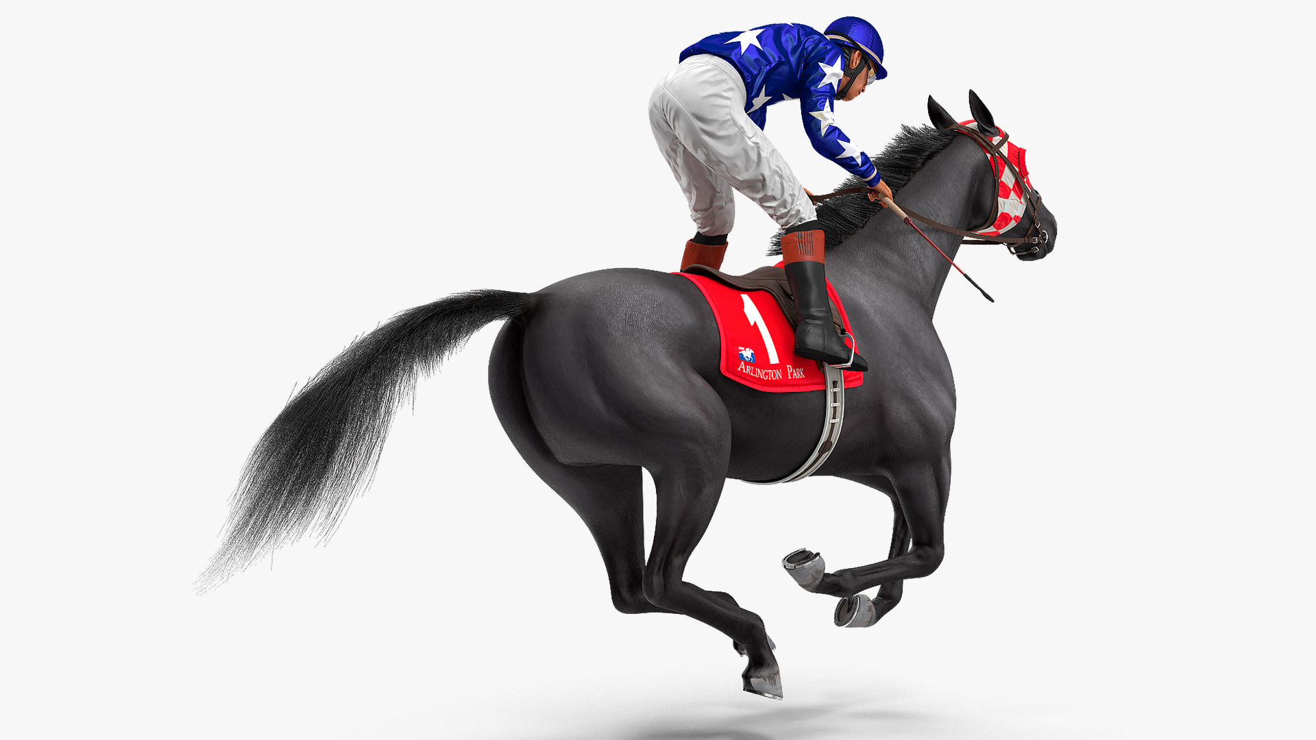 3D model Gallop Black Racing Horse with Jokey Fur