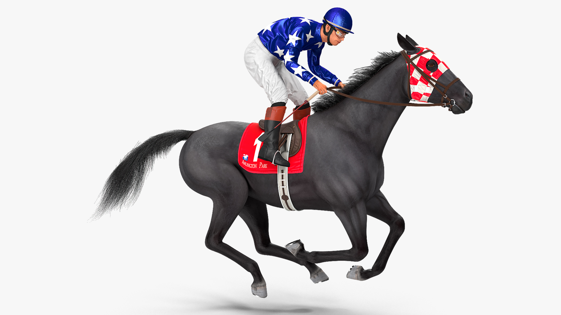 3D model Gallop Black Racing Horse with Jokey Fur
