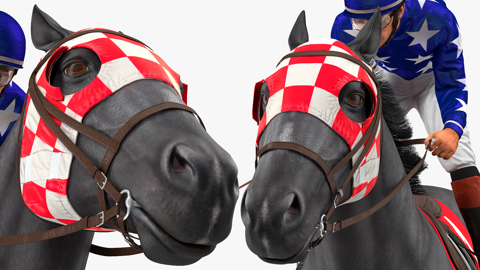 3D model Gallop Black Racing Horse with Jokey Fur