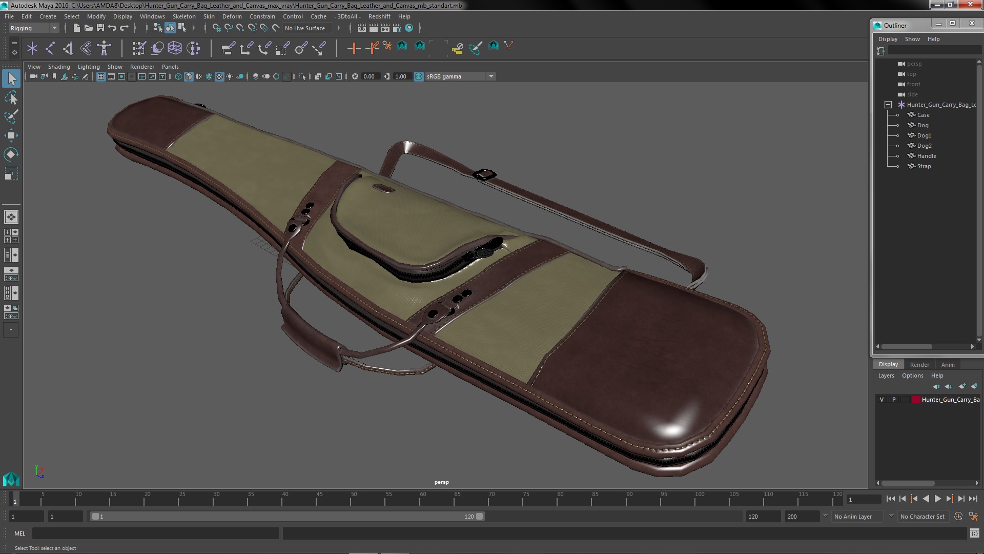 Hunter Gun Carry Bag Leather and Canvas 3D model