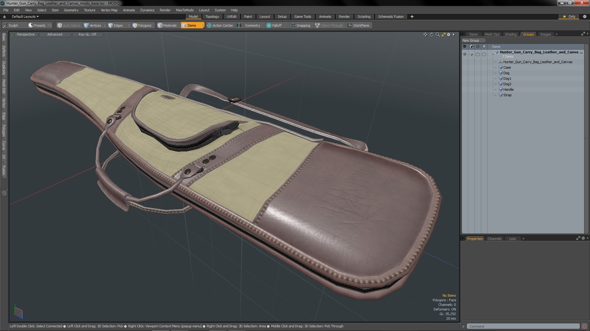 Hunter Gun Carry Bag Leather and Canvas 3D model