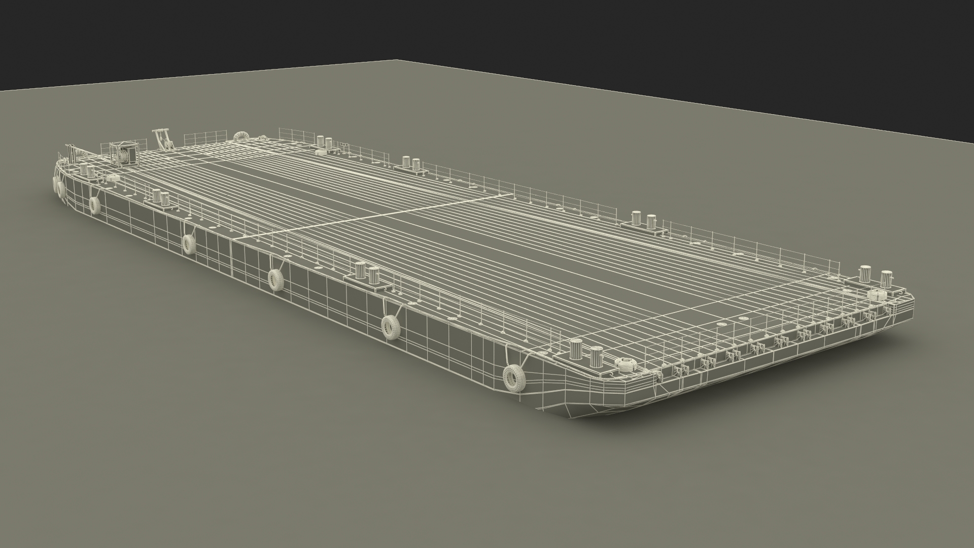3D model Industrial Flat Deck Barge on Water