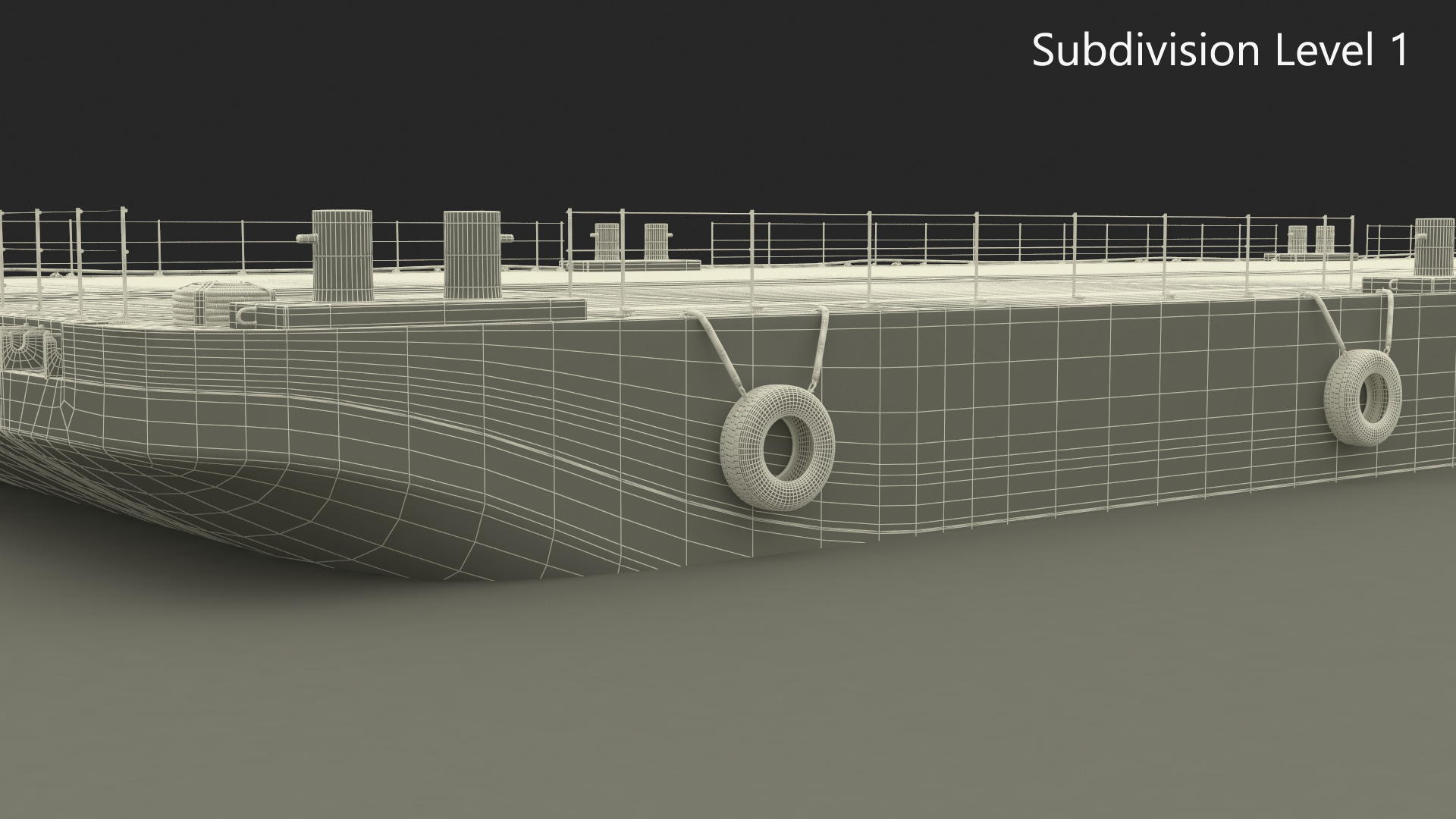 3D model Industrial Flat Deck Barge on Water