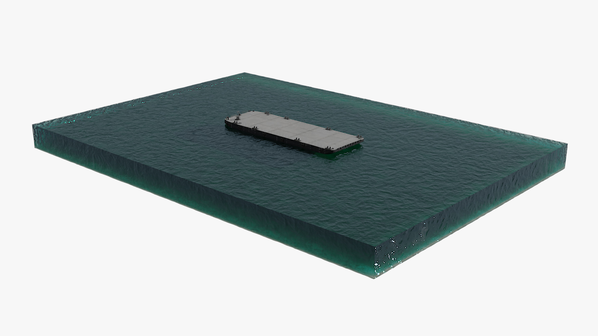 3D model Industrial Flat Deck Barge on Water
