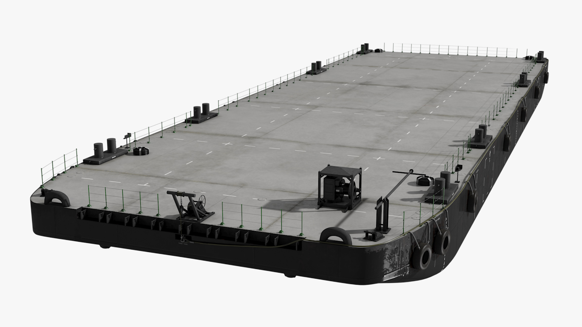 3D model Industrial Flat Deck Barge on Water