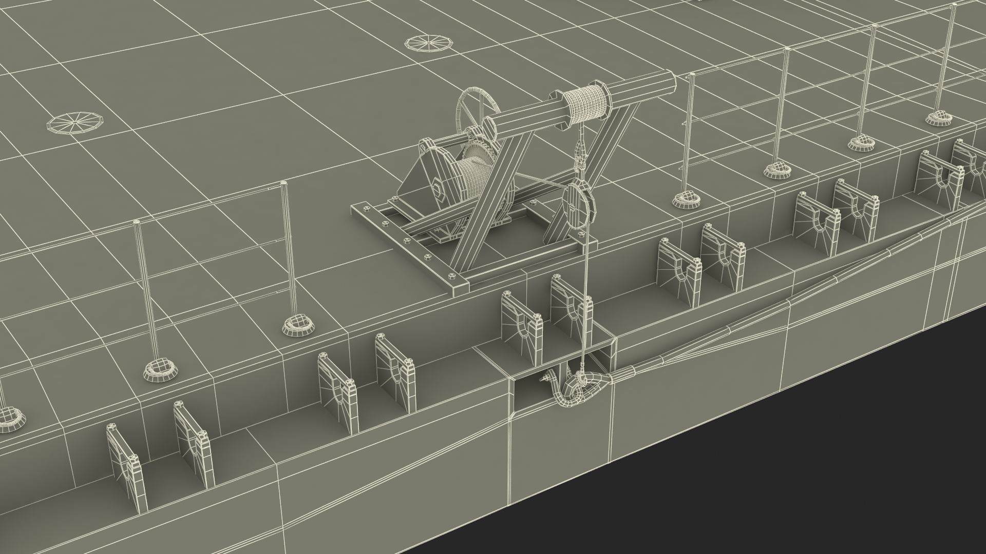 3D model Industrial Flat Deck Barge on Water