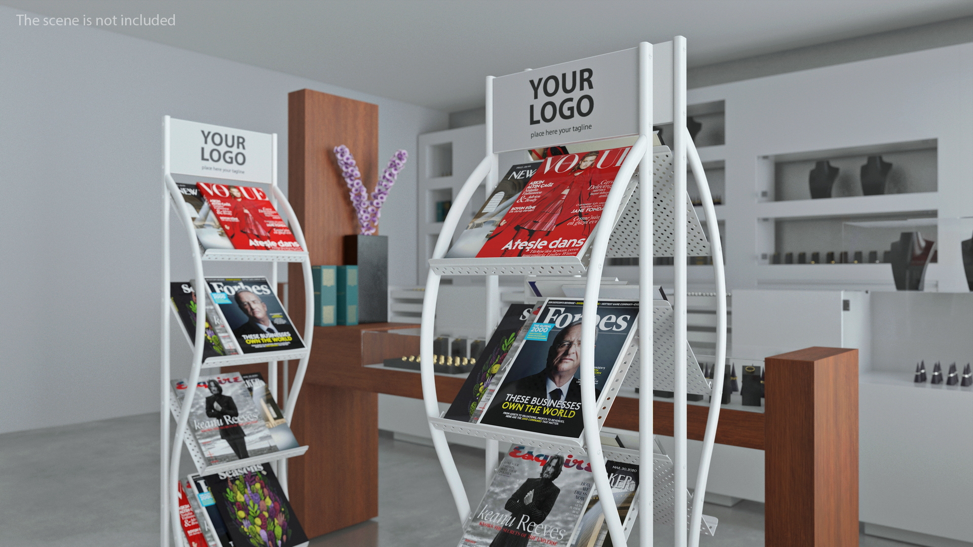 White Magazine Display Mockup with Magazines 3D model