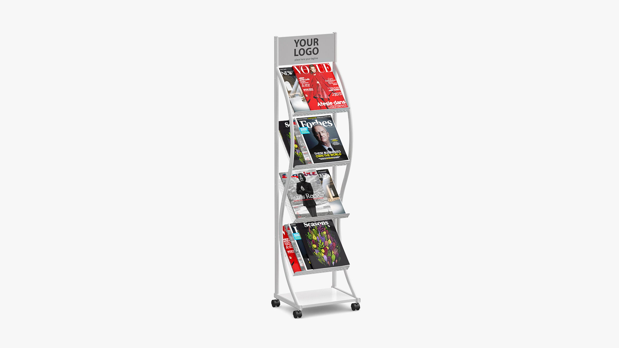 White Magazine Display Mockup with Magazines 3D model