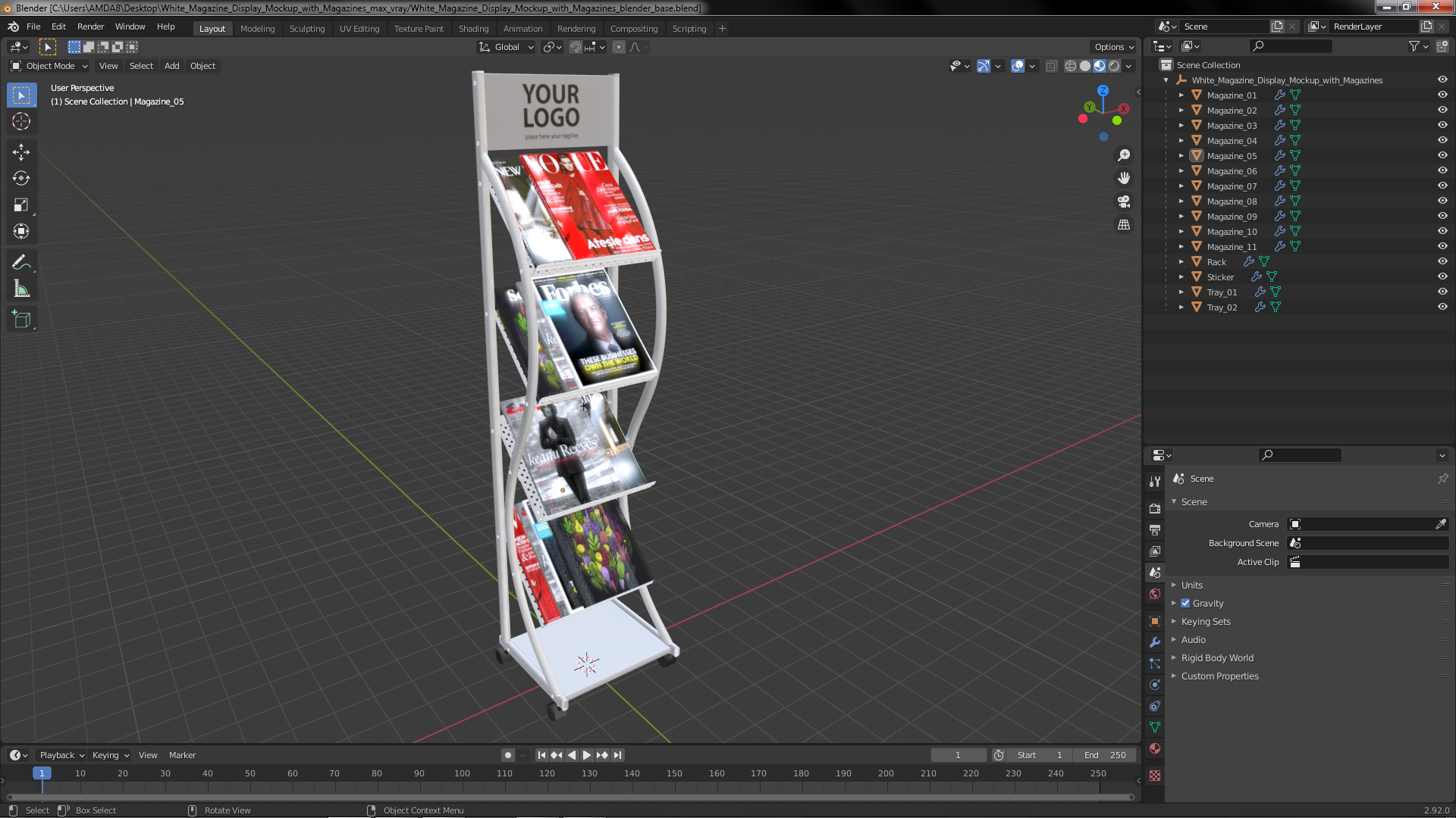 White Magazine Display Mockup with Magazines 3D model