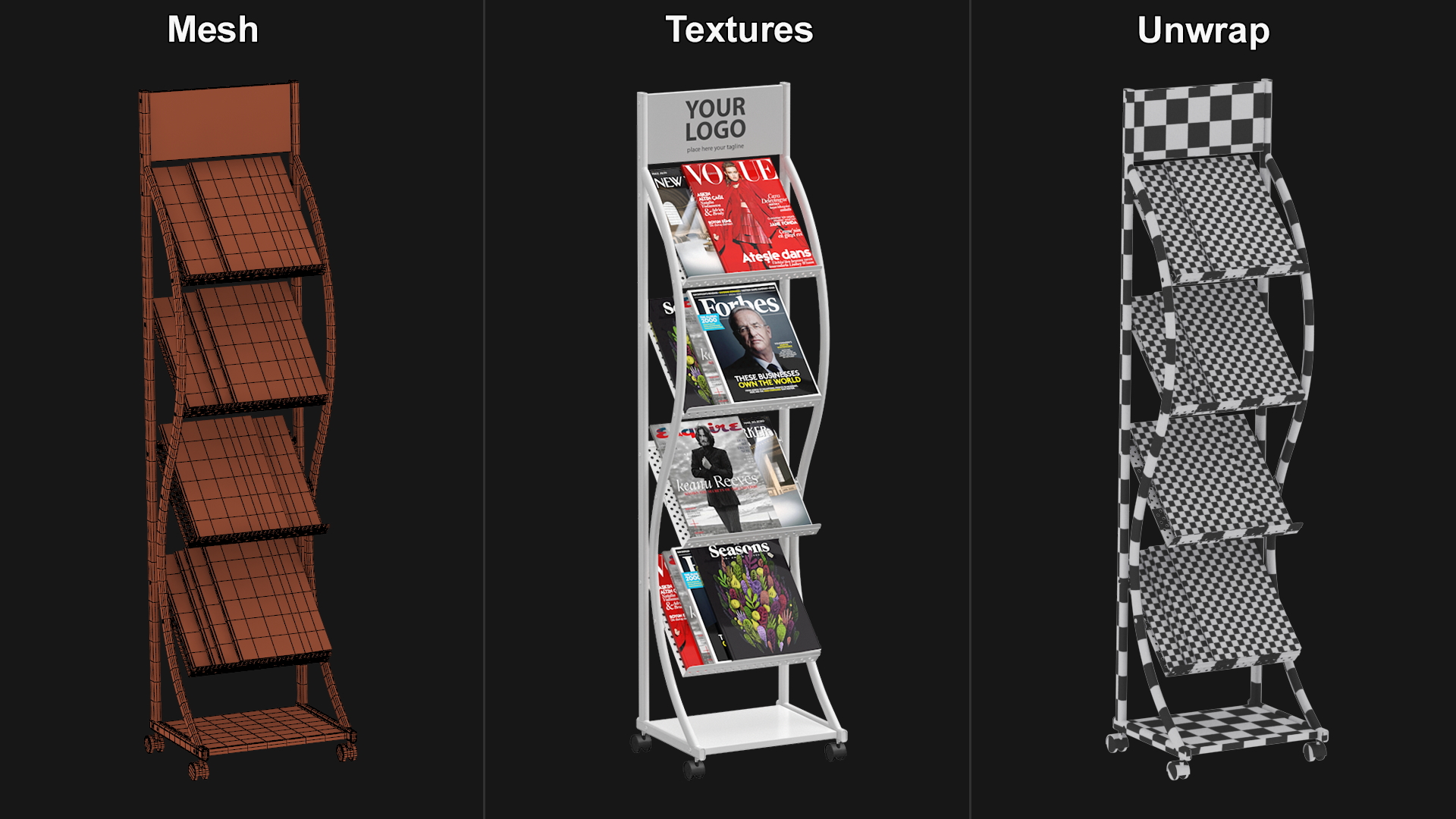 White Magazine Display Mockup with Magazines 3D model
