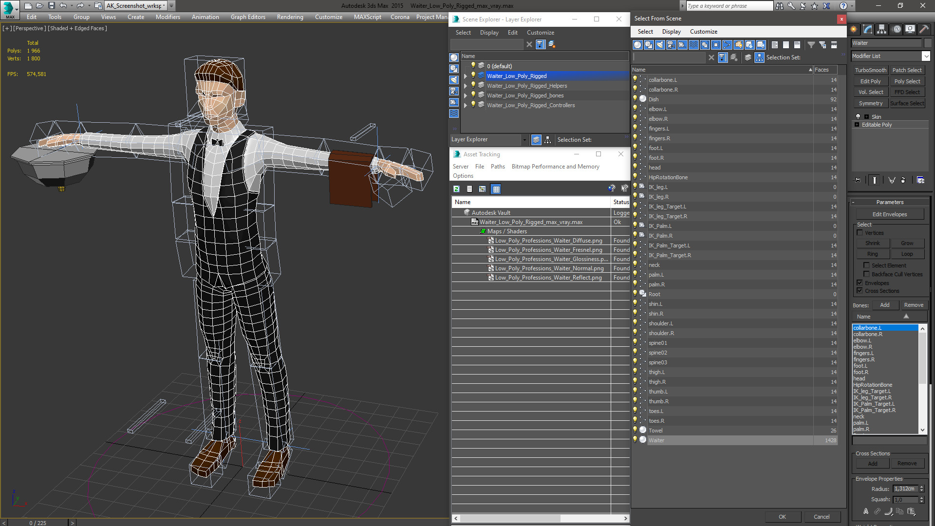 3D Waiter Low Poly Rigged for Maya