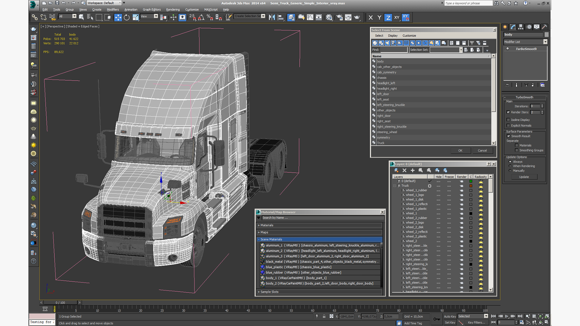 Semi Truck Generic Simple Interior 3D model