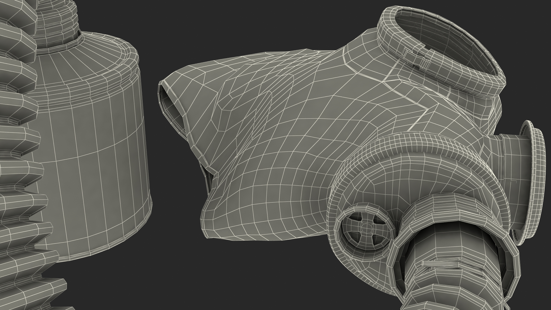 3D model Green Gas Mask with Long Hose Lying