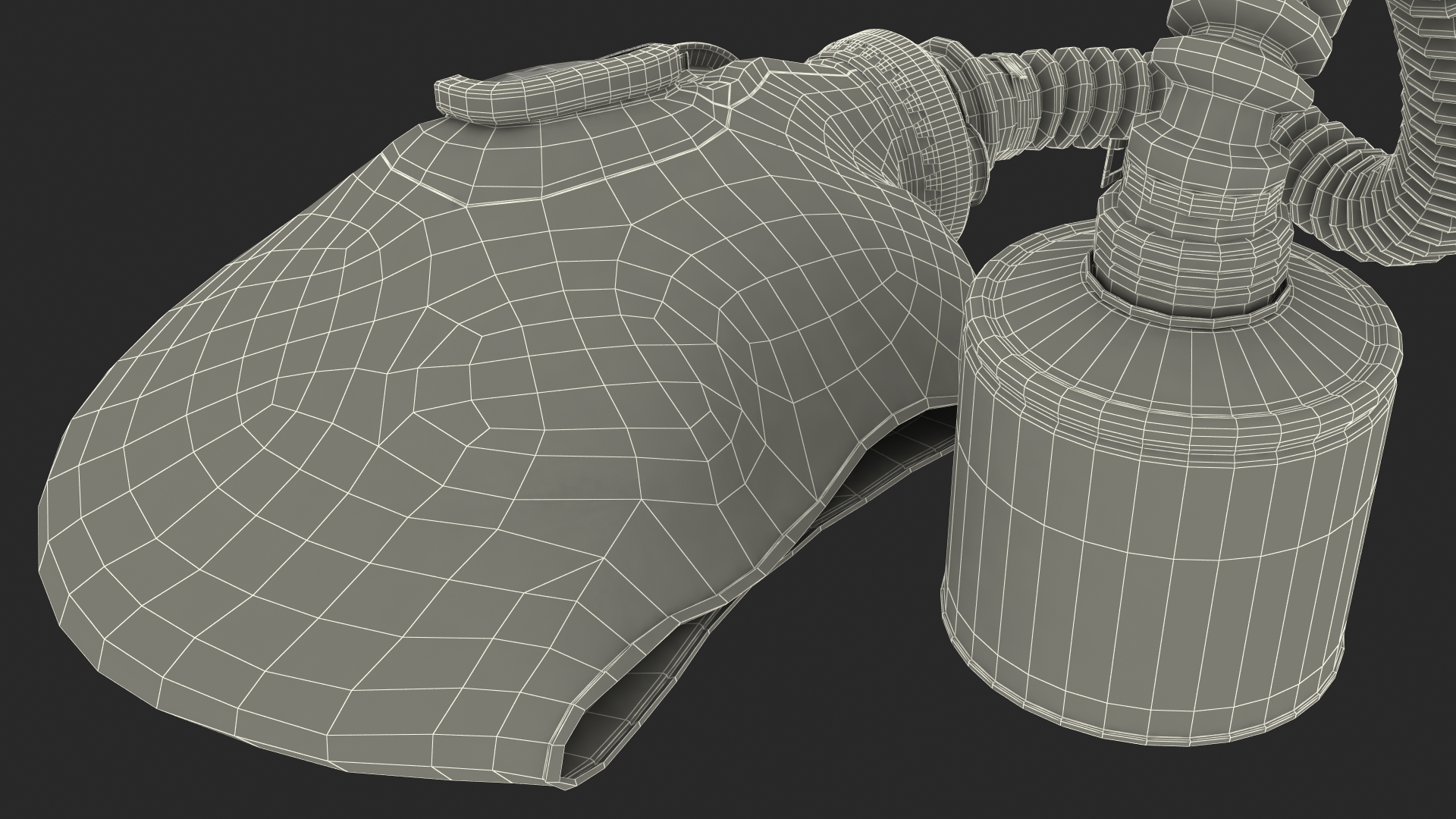 3D model Green Gas Mask with Long Hose Lying