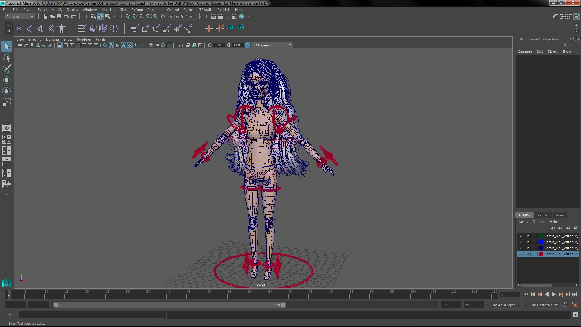 3D Barbie Doll Without Clothes Rigged for Maya model
