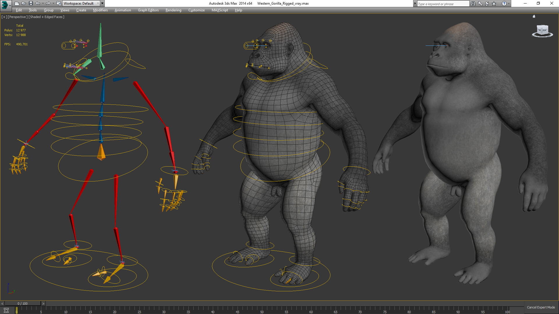 3D Western Gorilla Rigged for Maya