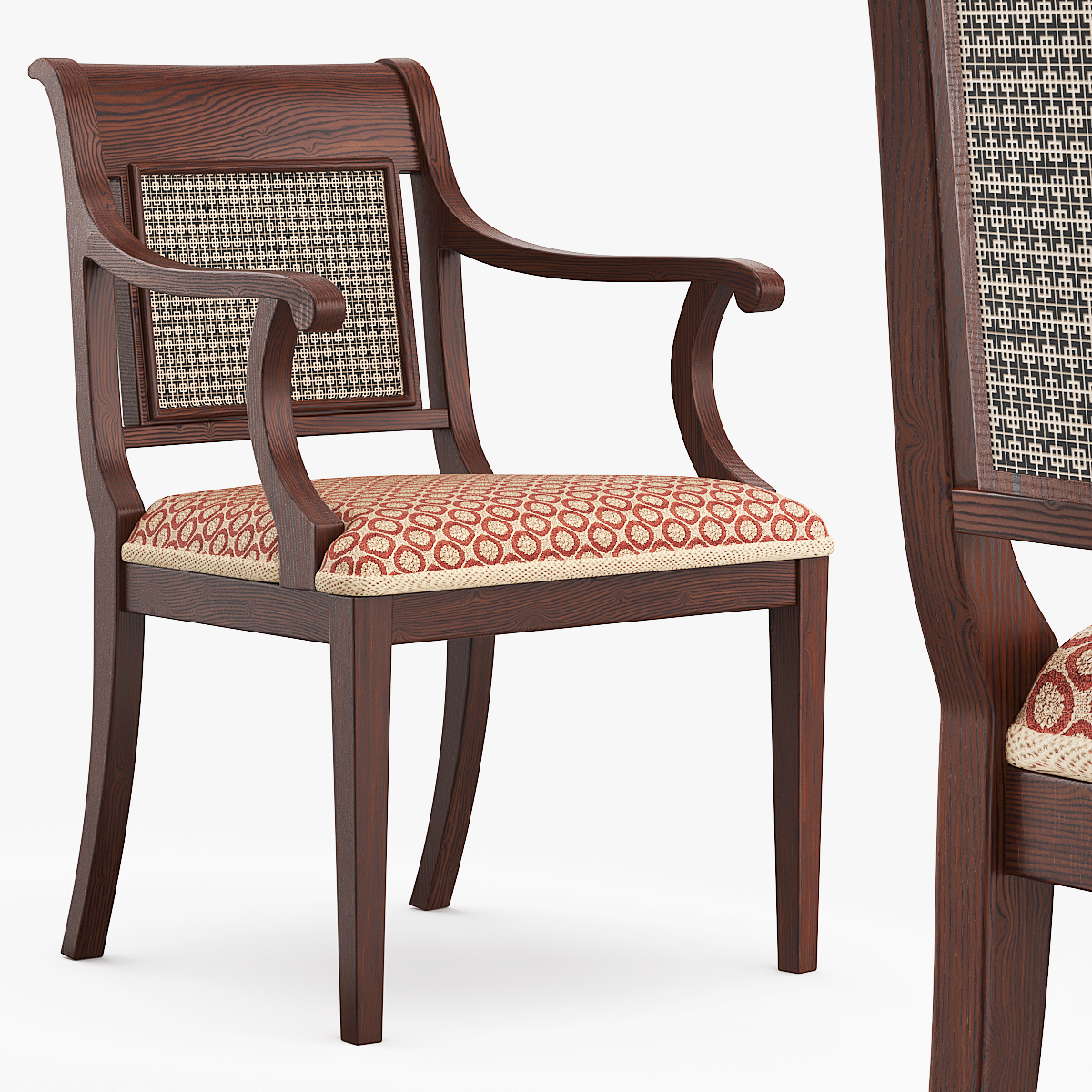 Oval Office Cane Back Wooden Chair Brown 3D model preview