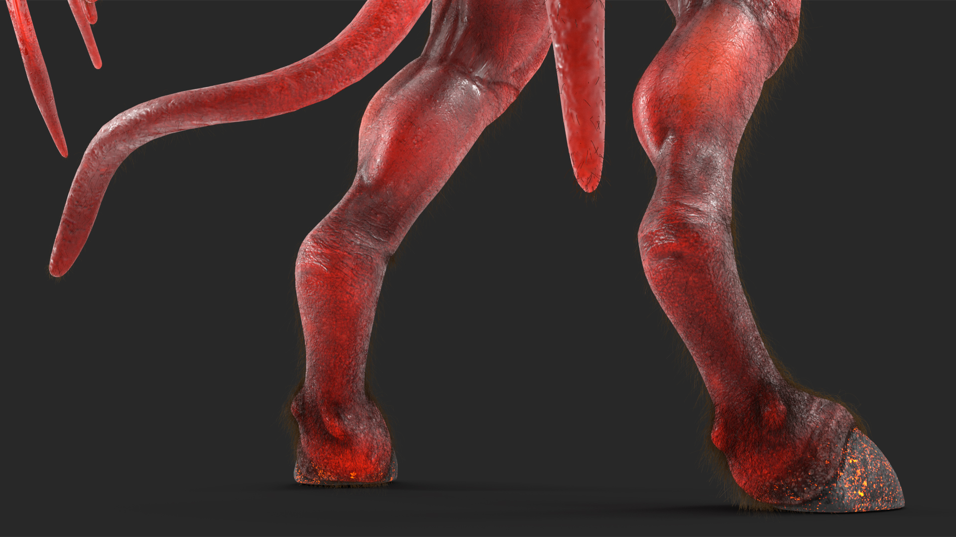 3D Devil Character with Trident Standing Pose Fur