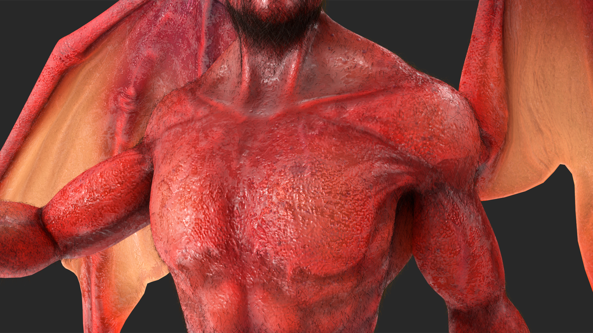 3D Devil Character with Trident Standing Pose Fur