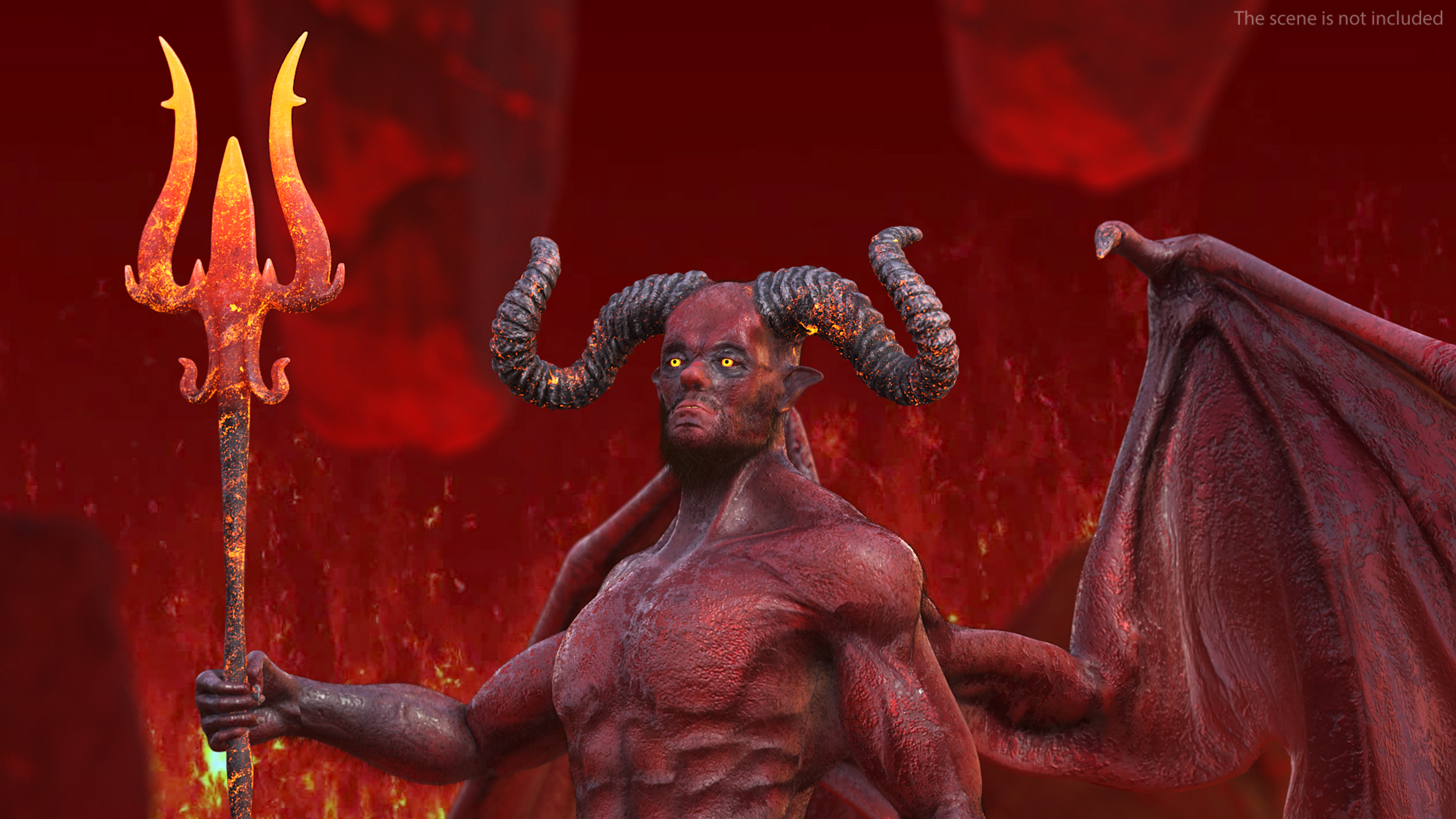 3D Devil Character with Trident Standing Pose Fur