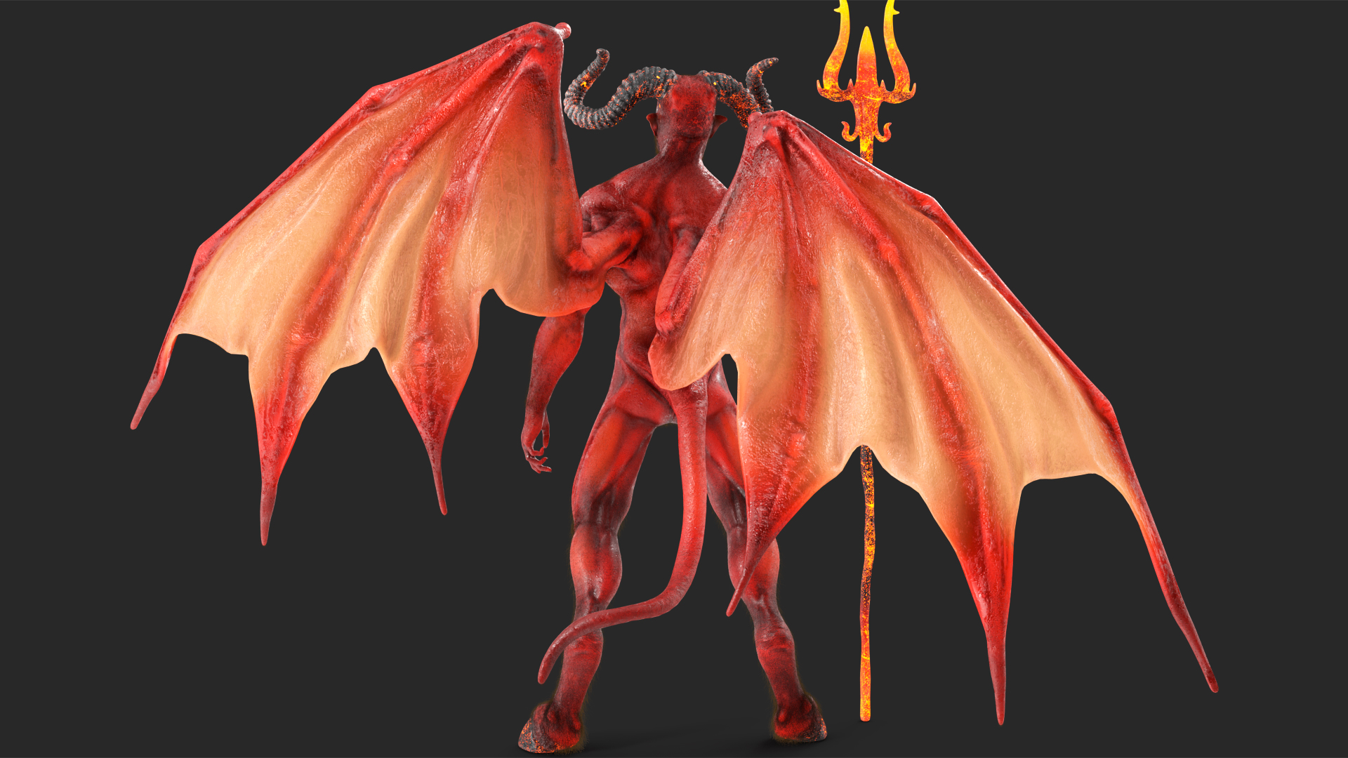 3D Devil Character with Trident Standing Pose Fur