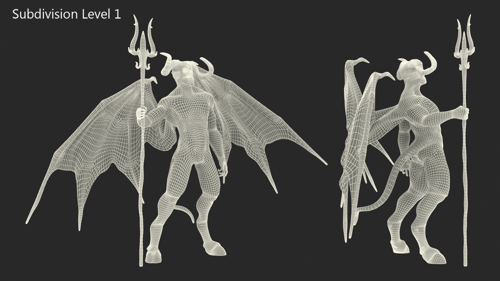 3D Devil Character with Trident Standing Pose Fur