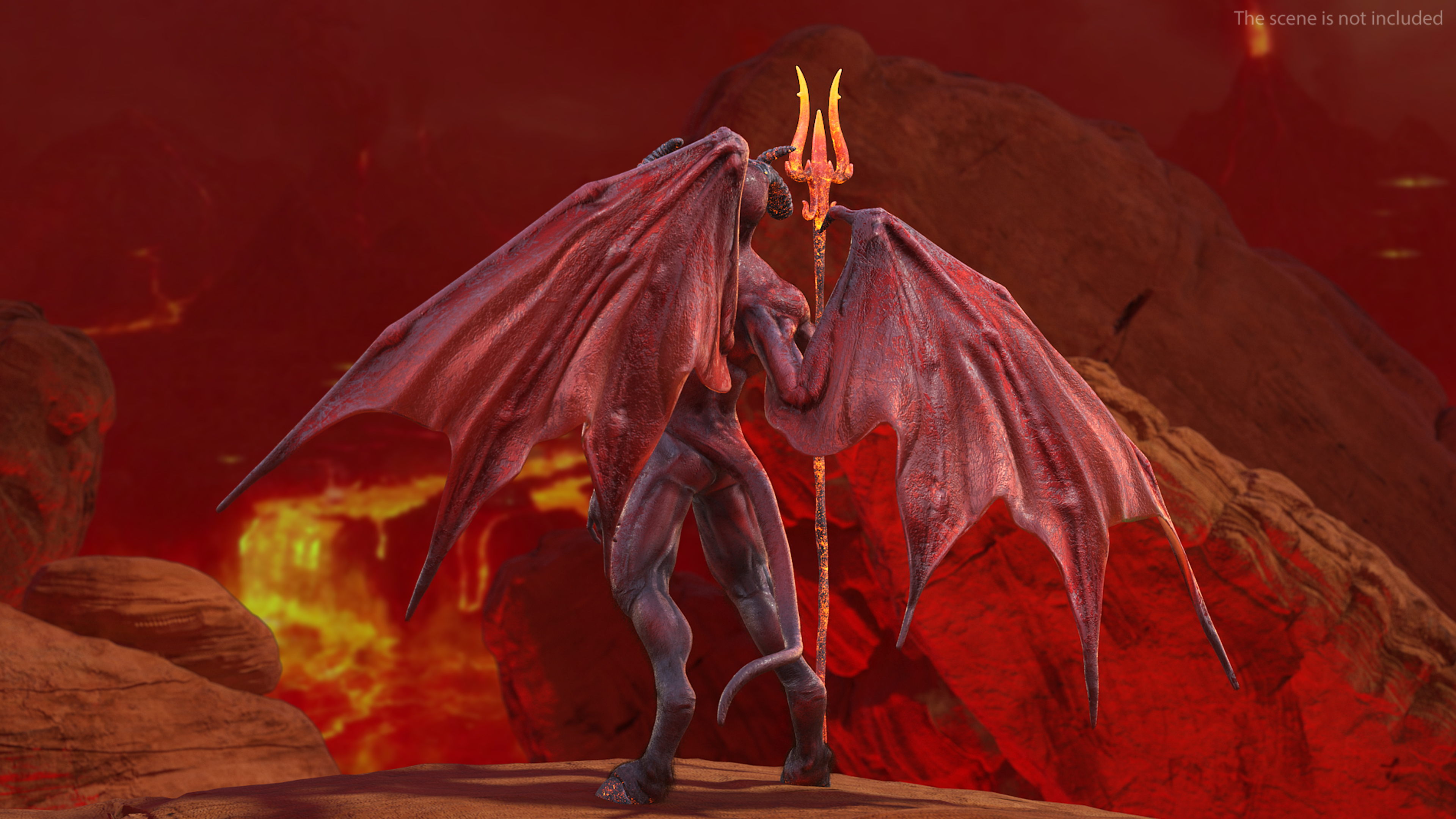 3D Devil Character with Trident Standing Pose Fur