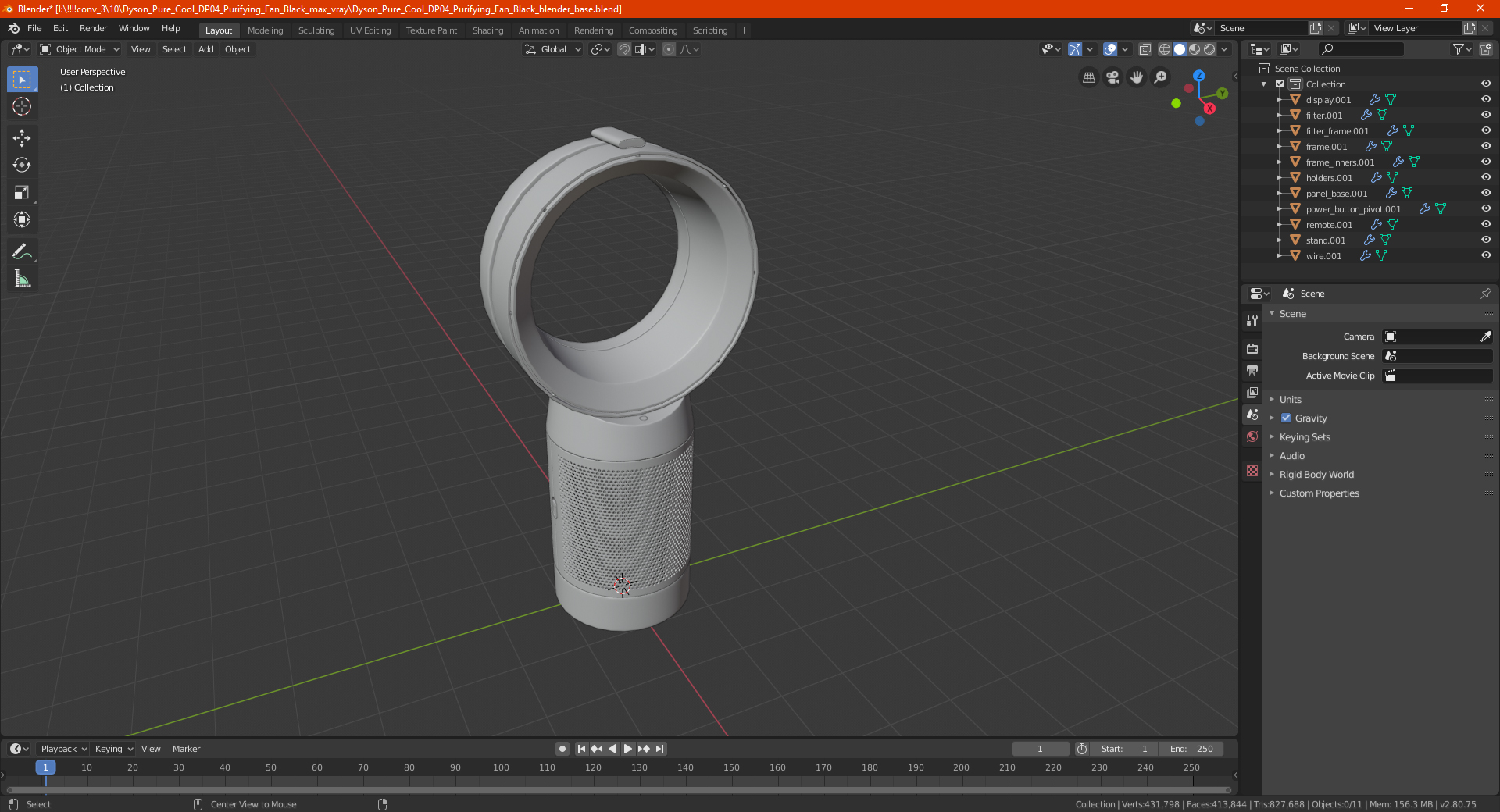 3D model Dyson Pure Cool DP04 Purifying Fan Black