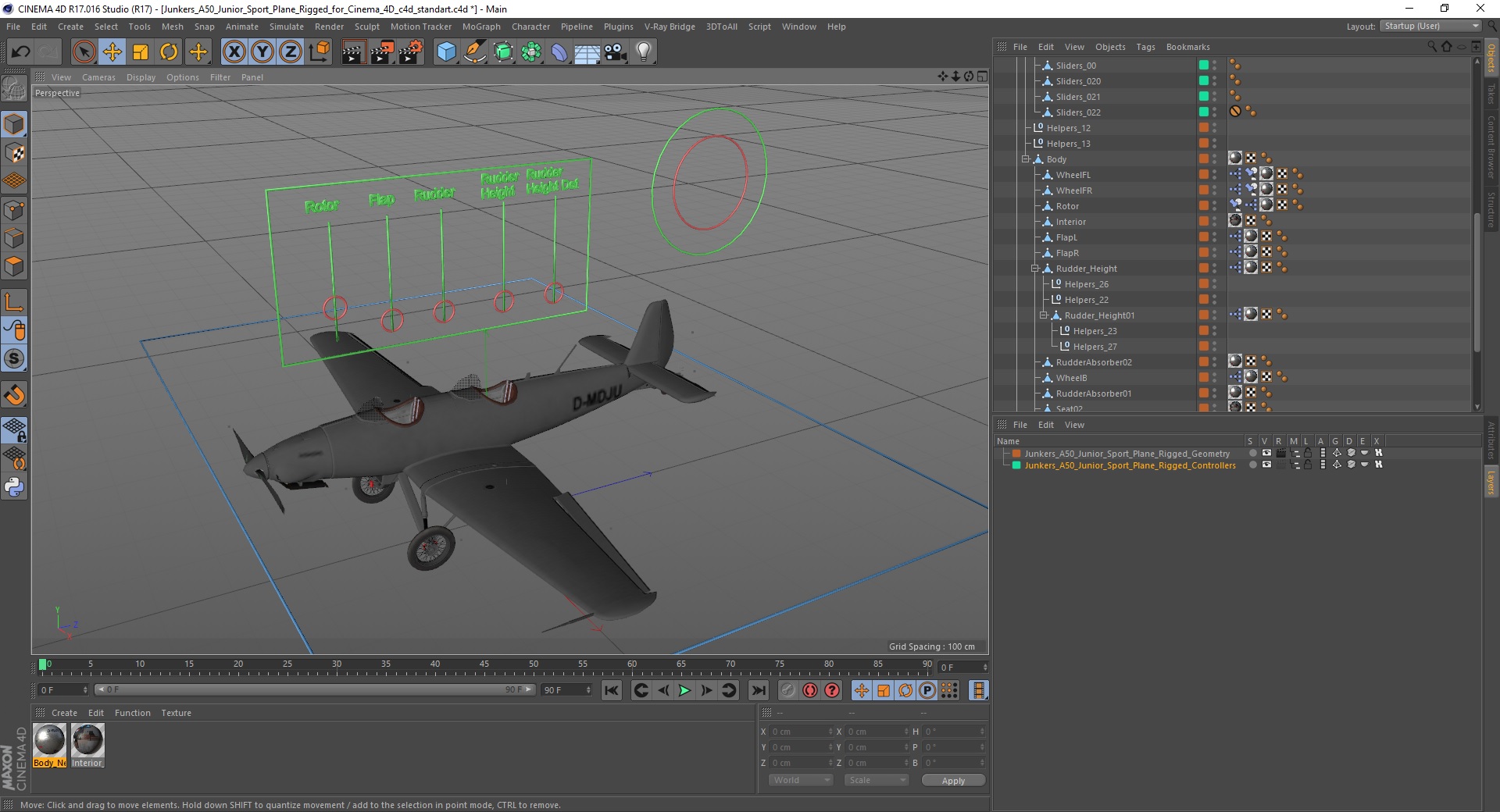 3D Junkers A50 Junior Sport Plane Rigged for Cinema 4D