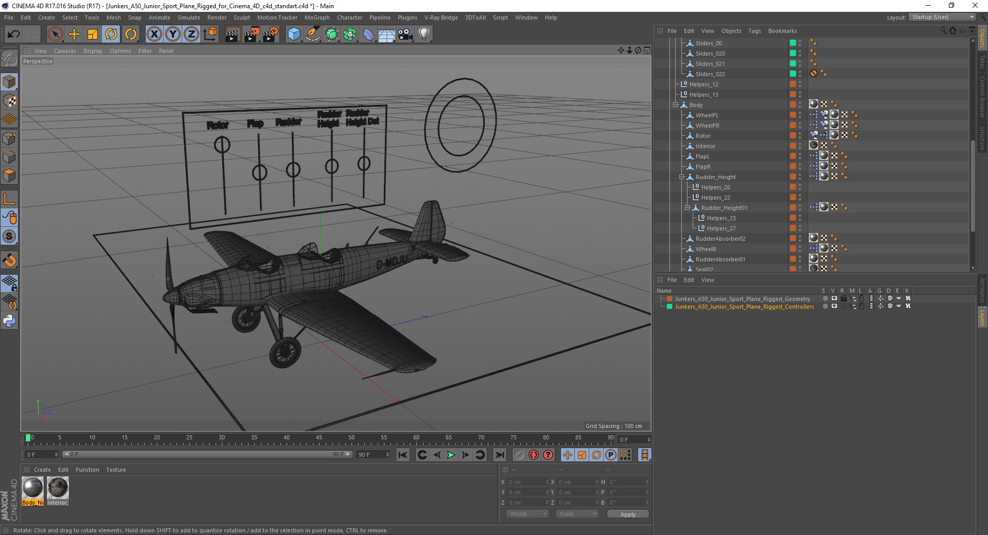 3D Junkers A50 Junior Sport Plane Rigged for Cinema 4D