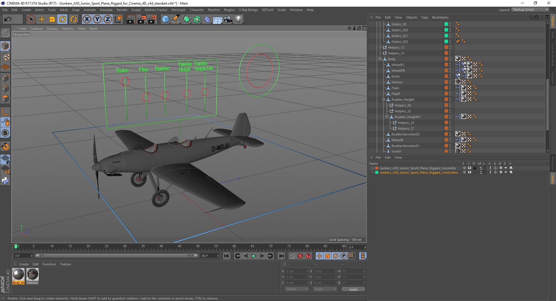 3D Junkers A50 Junior Sport Plane Rigged for Cinema 4D