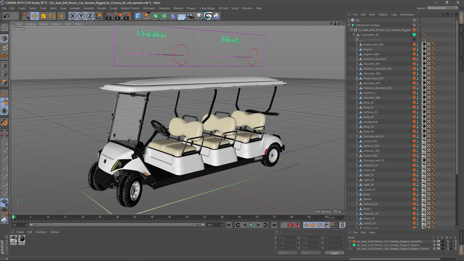Six Seat Golf Electric Car Yamaha Rigged for Cinema 4D 3D model