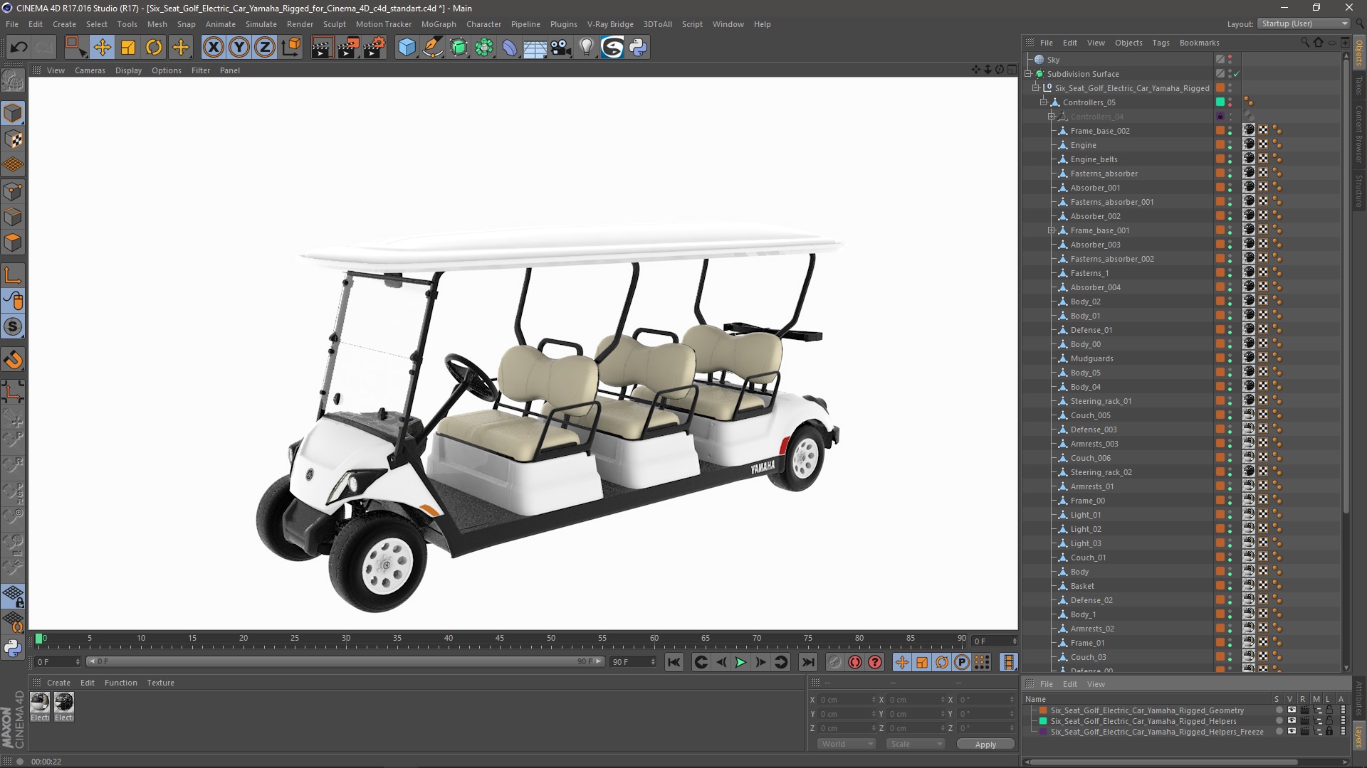 Six Seat Golf Electric Car Yamaha Rigged for Cinema 4D 3D model